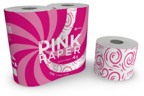 A0077  KARTIKA THE PINK PAPER PAPEL HIGIENICO 4 ROLLOS 4 CAPAS DECORADO GOFRADO PURA CELULOSA 200 SERVICIOS  H 9,6 x L 12 cm