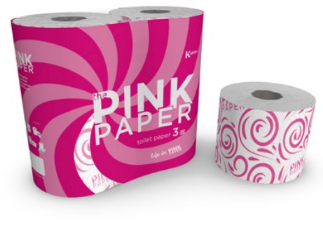 A0078  KARTIKA THE PINK PAPER PAPEL HIGIENICO 4 ROLLOS 3 CAPAS DECORADO GOFRADO PURA CELULOSA 200 SERVICIOS  H 9,6 x L 12 cm