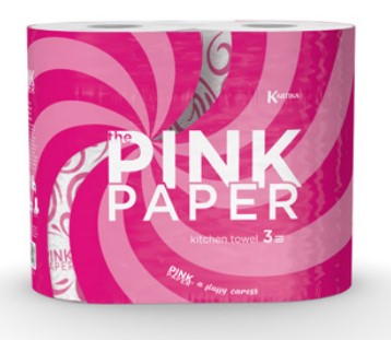 A0079  KARTIKA THE PINK PAPER PAPEL COCINA 2 ROLLOS 3 CAPAS BLANCO GOFRADO PURA CELULOSA 90 SERVICIOS H 22,5 x L 23 cm