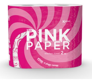 A0080  KARTIKA THE PINK PAPER PAPEL COCINA 2 ROLLOS 2 CAPAS BLANCO GOFRADO PURA CELULOSA 100 SERVICIOS H 22,5 x L 23 cm
