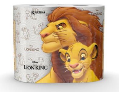 A0130  KARTIKA KOLLECTION "EL REY LEON" PAPEL COCINA 2 ROLLOS  3 CAPAS BLANCO PURA CELULOSA GOFRADO DECORADO 75 SERVICIOS H 22,5 x L 23