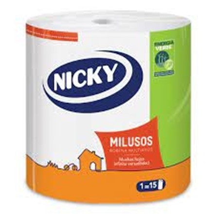 A0183  NICKY PAPEL COCINA MILUSOS 1 ROLLO 2 CAPAS BLANCO X 3 (FSC) 1=15
