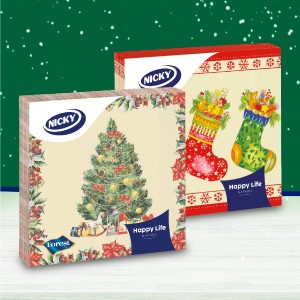 A0190  NICKY SERVILLETAS 33X33 NAVIDAD FSC MIX DECORADAS 3 CAPAS 20 UNDS.