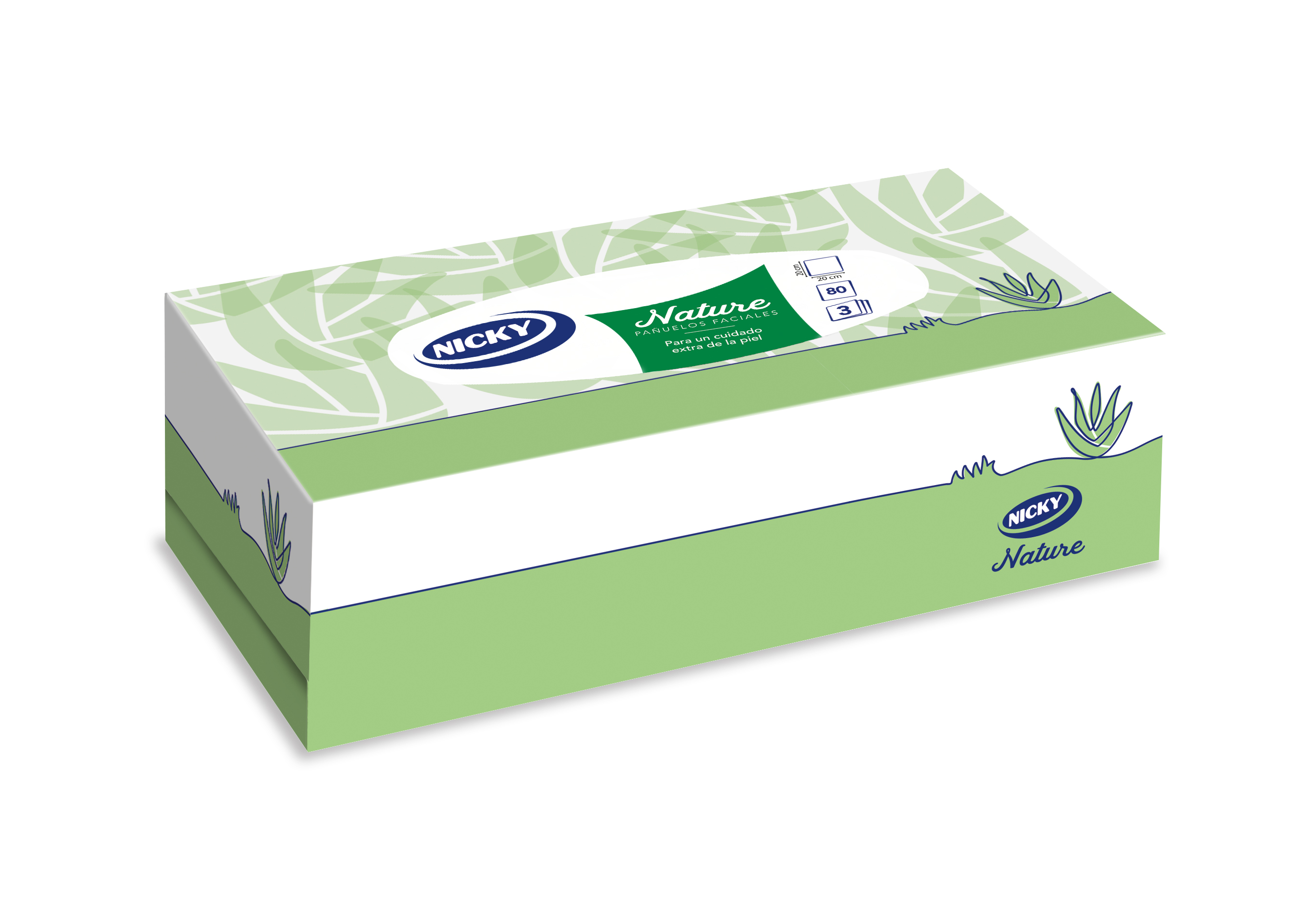 A0193  NICKY PAÑUELO FACIAL NATURE ALOE VERA 3 CAPAS 80 UNIDADES X 12 (FSC) *NUEVO*