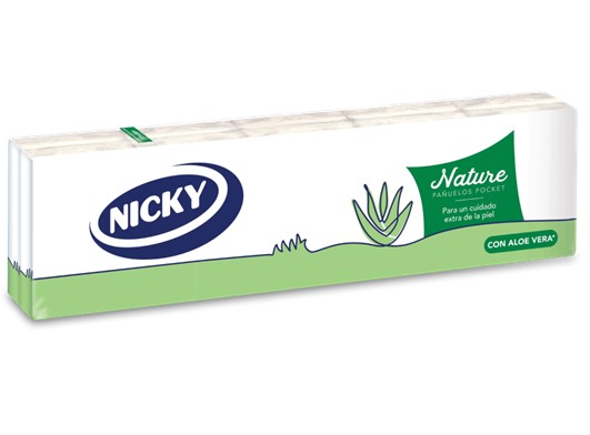 A0194  NICKY PAÑUELO NATURE ALOE VERA POCKET 4 CAPAS 9 UNIDADES X 10 PAQ. X 25 (FSC)