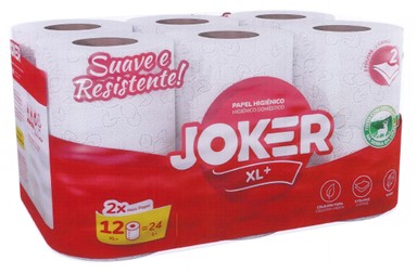 A0203  JOKER PAPEL HIGIENICO 12R.2C. XL+ 12=24 ROJO DOBLE ROLLO.