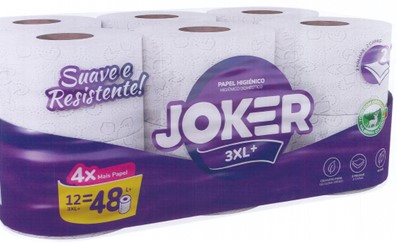 A0205  JOKER PAPEL HIGIENICO 12R.2C. 3XL+ 12=48 CUADRUPLE ROLLO LILA.