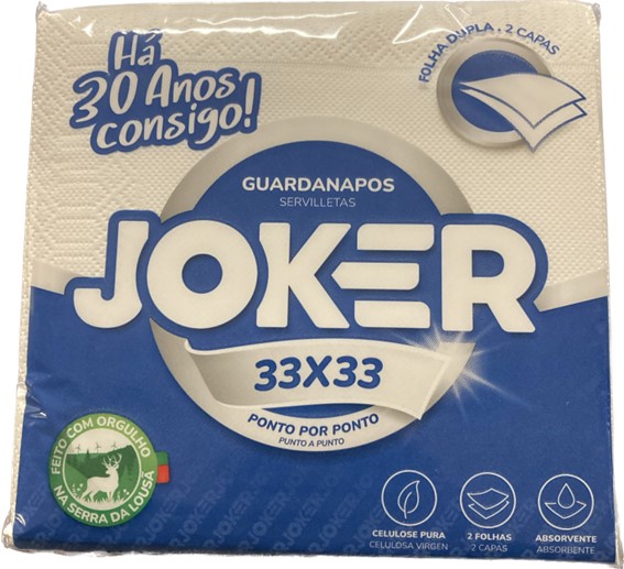 A0226  JOKER SERVILLETA 33X33 BLANCA 2C.50 UNDS. PUNTA PUNTA