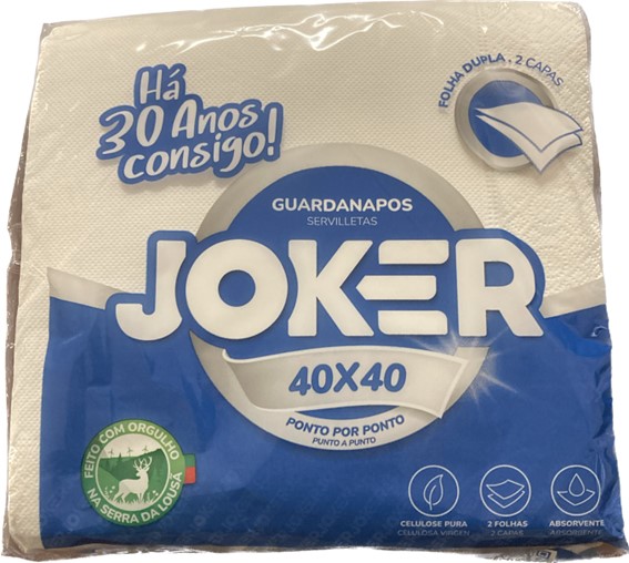 A0227  JOKER SERVILLETA 40X40 BLANCA 2C. 50 UNDS. CENEFA PUNTA PUNTA