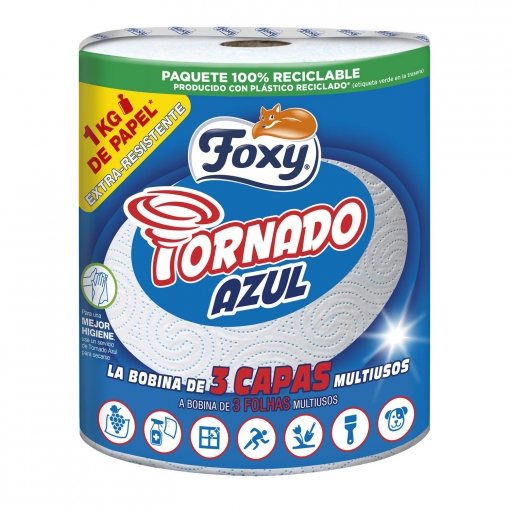 A0251  FOXY TORNADO AZUL PAPEL COCINA 3 CAPAS 1 ROLLO