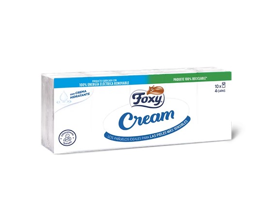 A0255  FOXY PAÑUELO CREAM 4 CAPAS 10X9UNDS. CON CREMA HIDRATANTE PARA LAS PIELES MAS SENSIBLES