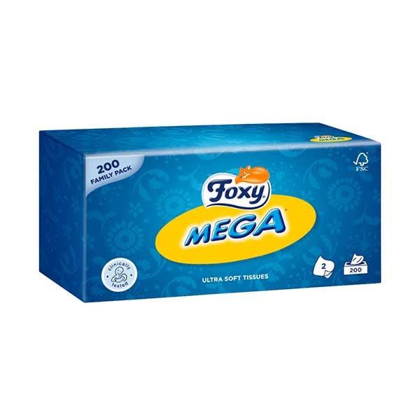 A0256  FOXY PAÑUELO MEGA FACIAL 2 CAPAS 200 UNDS.
