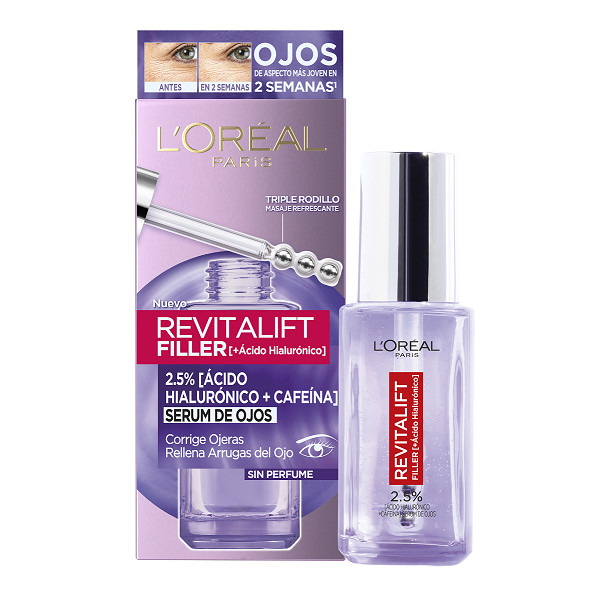 A0870  REVITALIFT FILLER SERUM OJOS 2,5%  CORRIGE OJERAS Y RELLENA ARRUGAS DEL OJO 20 ML (ÁCIDO HIALURÓNICO + CAFEÍNA)