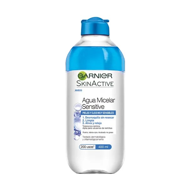 A0904  GARNIER SKIN ACTIVE AGUA MICELAR SENSITIVE 400ML (PIELES Y OJOS MUY SENSIBLES - DESMAQUILLA SIN RESECAR LIMPIA ALIVIA Y RELAJA)