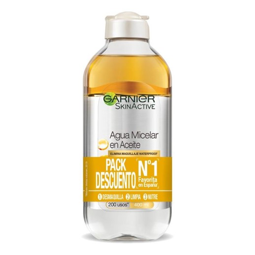 A0910  GARNIER SKIN ACTIVE AGUA MICELAR EN ACEITE 400ML -DUPLO- (ELIMINA MAQUILLAJE WATERPROOF - DESMAQUILLA LIMPIA NUTRE)