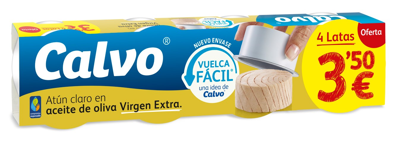 A1134-001  CALVO ATÚN CLARO ACEITE DE OLIVA VIRGEN EXTRA PACK 4XRP65 GRAMOS RP-VF PVP 3,5? RETRÁCTIL 21