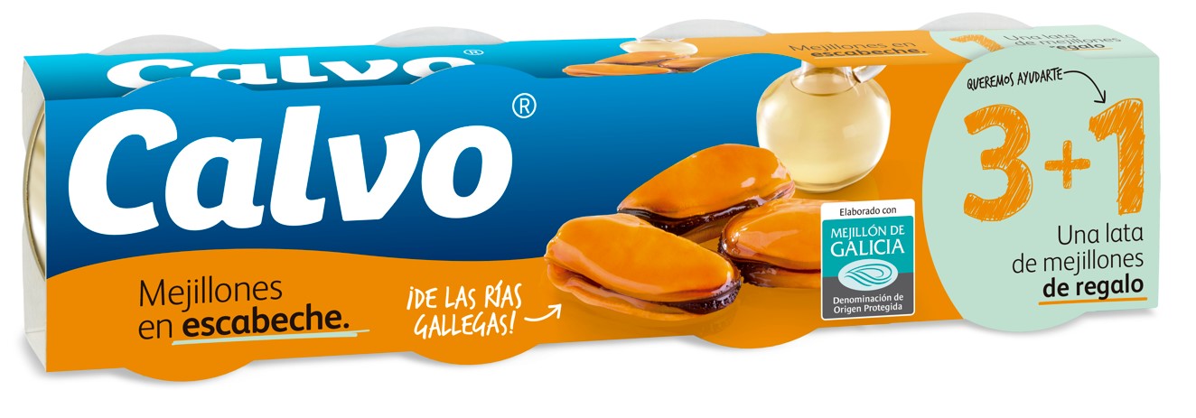 A1166-001  CALVO MEJILLONES ESCABECHE P-3+1 X80GR. R20