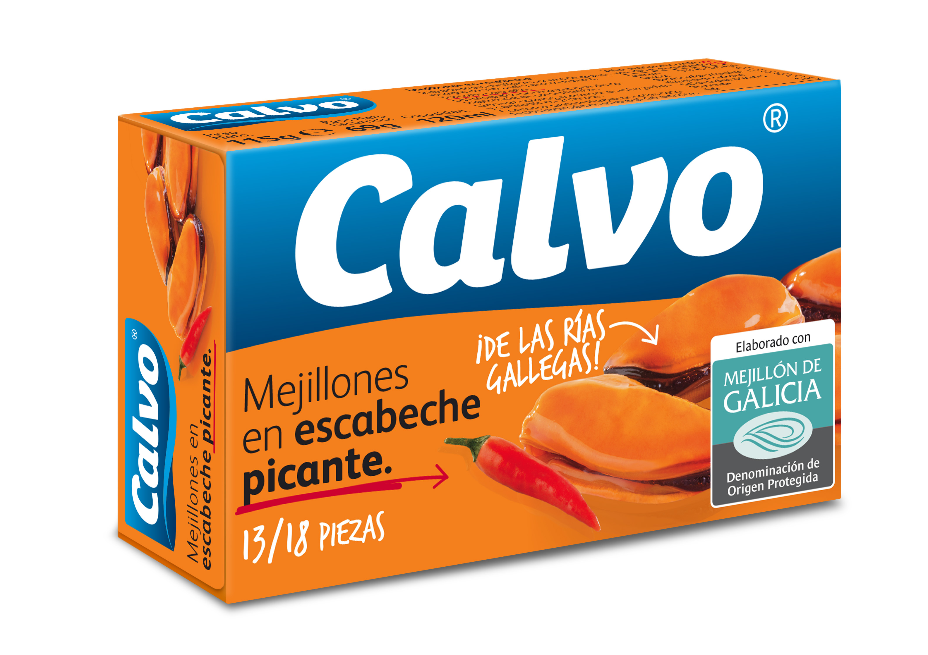 A1169  CALVO MEJILLONES 13/18 DOP PICANTE 115 GR R10X5